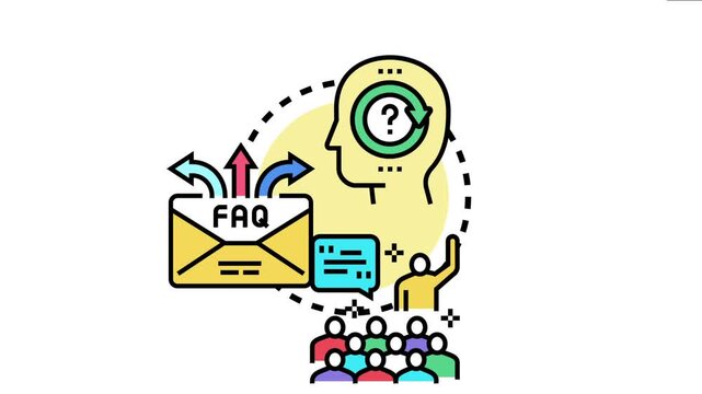 People are interacting with an faq envelope, speech bubble, and head icon with a question mark, the process of asking questions, seeking answers, and knowledge exchange