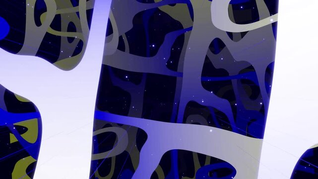 Motion design vj loop. Motion graphic abstract colorful looped bg modern art, fly in art space, multilayer structure with pattern, glow particles and lines. Ornamental texture gradient color.