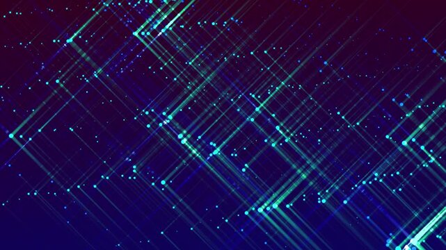 3d render VJ Loop particles Futuristic electronic landscape featuring moving signals and glowing nodes. Hightech cyan network visualization showcasing drifting elements and vibrant rhythmic pulses