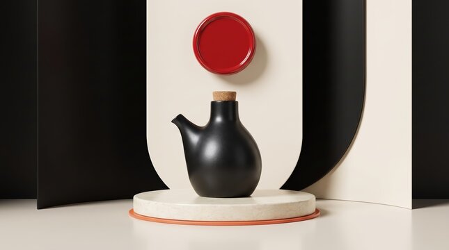 e-commerce visual style, a premium item on a sleek podium with a bold red discount badge above it