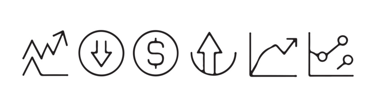 Business analytics icon set for financial growth statistical report tracking and data visualization.