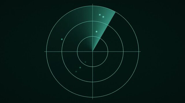 Radar screen with rotating sweep beam and blips, scanning technology background