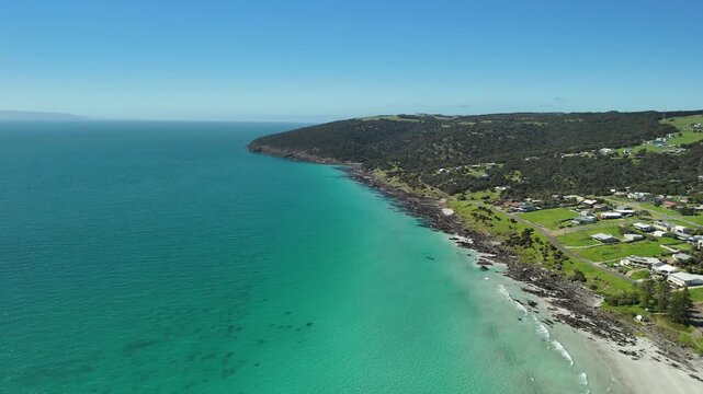 Penneshaw, Kangaroo Island, South Australia &ndash; 4K Aerial Drone View of  Hog Bay, rocky coastline, Penneshaw Beach, Coastal Town, Seaside houses, residential estates, Dudley Peninsula in Ironstone