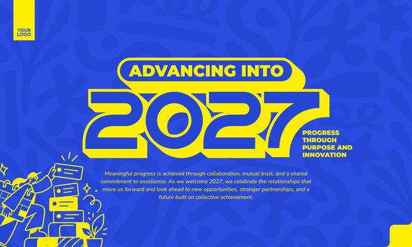 Happy New Year 2027 dark blue and Yellow Creative Banner with Bold Typography