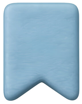 Pastel blue 3D bookmark ribbon icon with V shaped notch isolated on transparent background