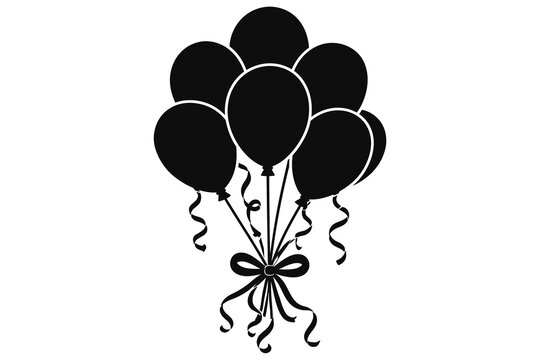 Black Festive Balloon Bouquet with Ribbons for New Year Party Isolated on White