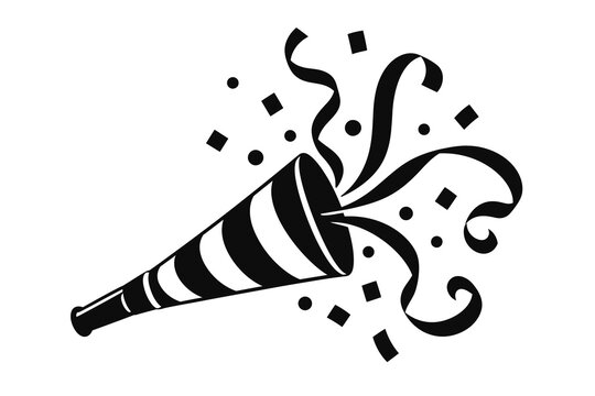 Black Party Horn with Confetti and Streamers for New Year Celebration