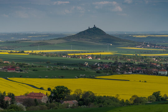The ruins of Hazmburk Castle (also H&aacute;zmburk) rise on a basalt hill above the village of Klap&yacute; in the &Uacute;st&iacute; nad Labem Region.