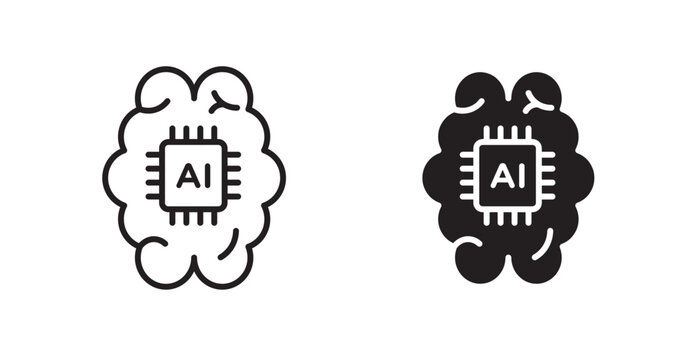 AI brain icon flat outline in black