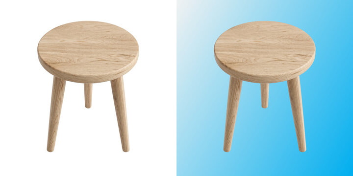 Wooden Stool, round light oak three legged side stool furniture