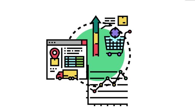 Modern icon illustrating business analysis of sales performance, measuring financial growth, managing delivery tracking, and optimizing market strategy for commerce success