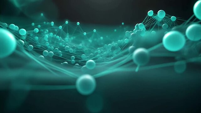 Abstract digital network of glowing connected particles forming a wave-like structure
