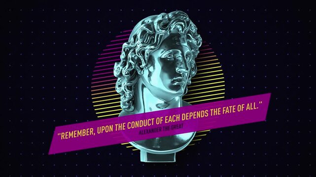 Animated background with a Greek bust, neon geometric shapes, and an inspirational quote. Ideal for social media, presentations, and motivational content.
