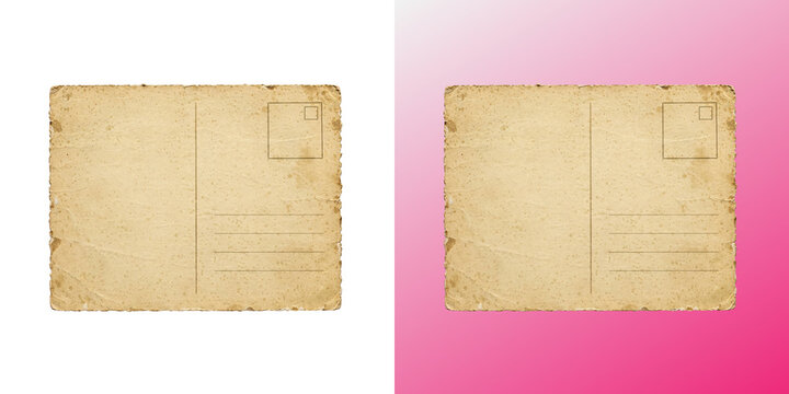 Blank Vintage Postcard Back, aged empty post card with stamp box and address lines