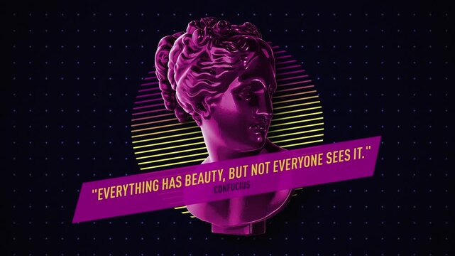 Animated background with a Greek bust, neon geometric shapes, and an inspirational quote. Ideal for social media, presentations, and motivational content.
