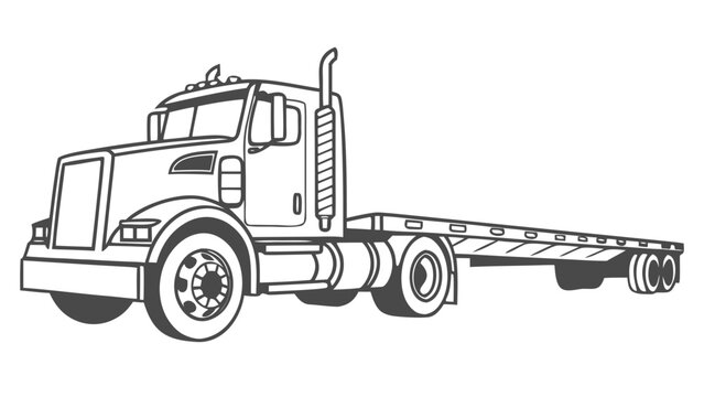 Semi Truck Flatbed Trailer Side View Vector Silhouette Icon
