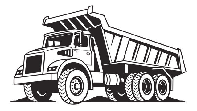 Tipping Dump Truck Construction Vehicle Vector Silhouette Icon