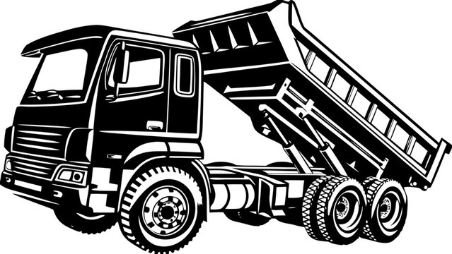Tipping Dump Truck Construction Vehicle Vector Silhouette Icon