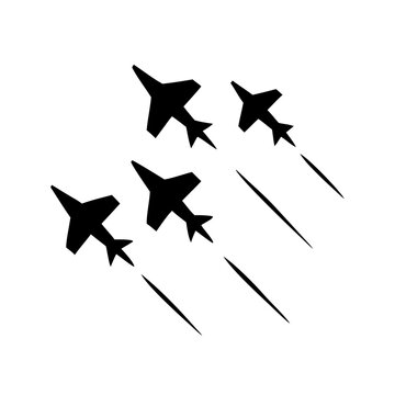 Jet Fighter Air Show Formation Flight Smoke Trail Vector Silhouette Icon   