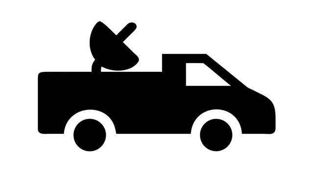 Satellite Dish Van Vehicle Communication Broadcast Vector Silhouette Icon   