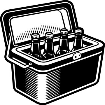 Portable Cooler Ice Box with Beer Bottles Vector Silhouette Icon