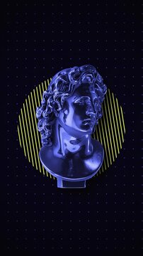 Animated background featuring a classical Greek bust with bold neon geometric shapes. Ideal for music videos, social media, and presentation backdrops.
