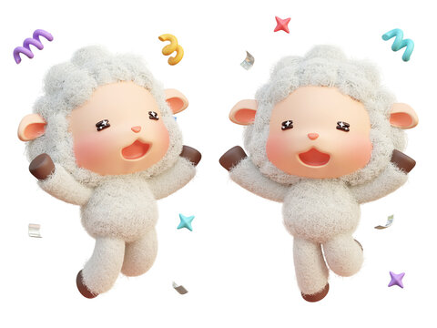 Happy 3D Sheep Character Celebrating Under Falling Confetti and Petals
