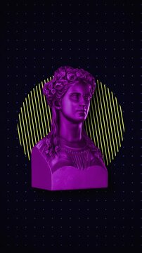 Animated background featuring a classical Greek bust with bold neon geometric shapes. Ideal for music videos, social media, and presentation backdrops.
