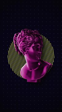 Animated background featuring a classical Greek bust with bold neon geometric shapes. Ideal for music videos, social media, and presentation backdrops.
