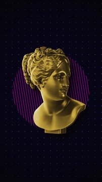 Animated background featuring a classical Greek bust with bold neon geometric shapes. Ideal for music videos, social media, and presentation backdrops.
