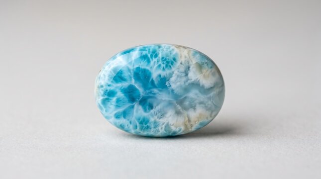 Polished blue larimar cabochon gemstone evoking Caribbean waters like a rare world famous rock specimen