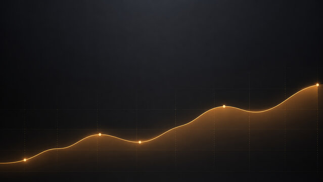 Glowing orange financial growth line graph with points on dark background representing business success and upward stock market trend data visualization