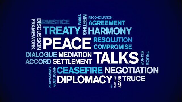 Peace Talks animated word cloud-animation tag kinetic typography seamless loop.