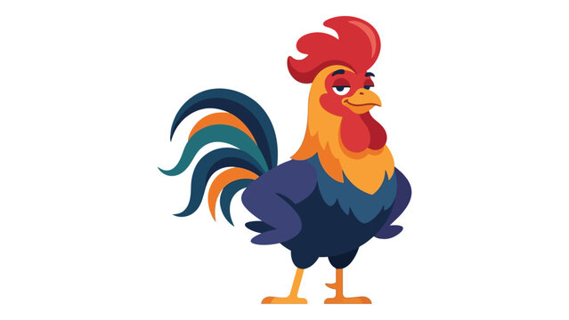 Rooster with colorful feathers and red comb
