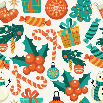 Vintage Christmas seamless pattern retro holiday vector background EPS
