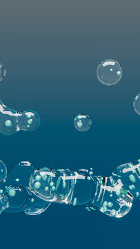 Transparent water bubbles floating against a blue background