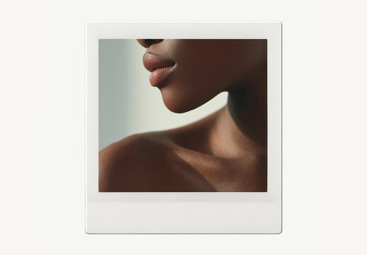 Elegant Polaroid Mockup PSD Featuring Closeup African American Woman&nbsp;Face