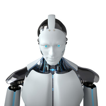White Humanoid Robot. Transparent 3d illustration.