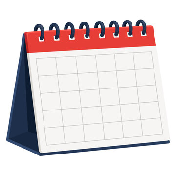 Red Desktop Flip Calendar with Spiral Binding and Blank Monthly Grid Flat Vector
