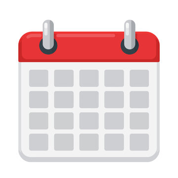 Minimal Red Wall Calendar Icon with Blank Monthly Grid Isolated on White Background