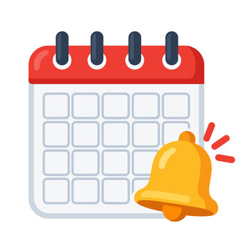 Calendar with Yellow Notification Bell Reminder Icon Flat Vector Illustration