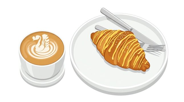 Breakfast vector icon with croissant and coffee