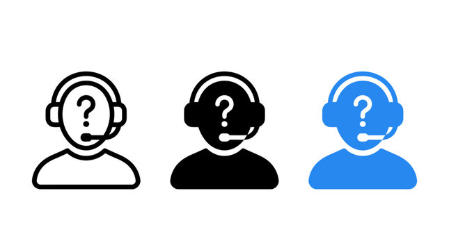 Customer support representative icon set with question mark face