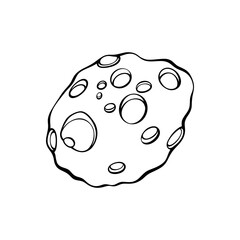 Hand drawn space asteroid line art vector illustration of a cratered meteorite rock isolated on transparent background © Muhammadferi