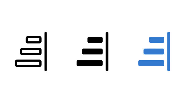 Text align right icon set in outline solid and flat styles