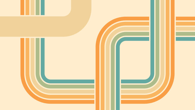 Abstract background of rainbow groovy Wavy Line design in 1970s Hippie Retro style. Vector pattern ready to use for cloth, textile, wrap and other.