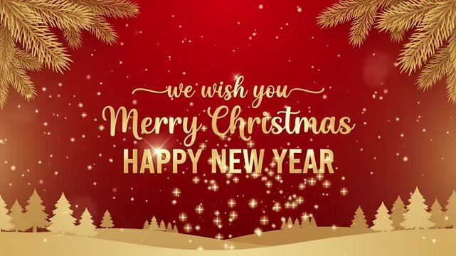 merry christmas happy new year 2027 gold tree red background motion graphic loop
