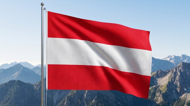 Austria National Flag Waving with Historic Government Building and Blue Sky Background