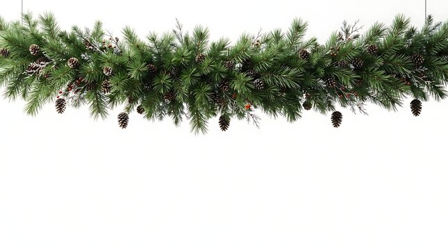 Festive green christmas garland isolated on a clean white background for holiday design