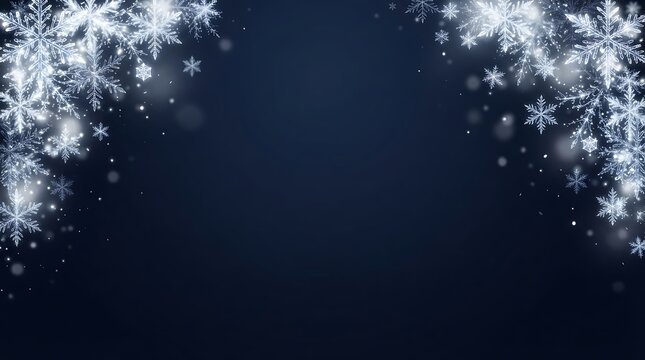 Falling snowflakes on a dark blue background winter holiday scene